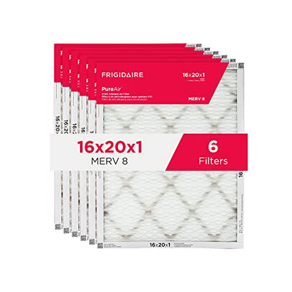 Frigidaire 16x20x1 Air Filter, MERV 8 Pleated Furnace AC Filters, 6 Pack - size: 16 x 20 x 1, style: Merv 8