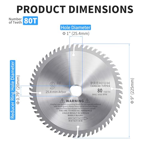 TCT Circular Saw Blade, 9 Inch, 80T - size: 9 inch 80 Tooth