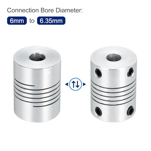 uxcell 2Pcs 6.35mm to 6mm Aluminum Alloy Shaft Coupling L25xD19 Flexible Coupler Beam for 3D Printer CNC Machine DIY Encoders and Motors Shaft,Silver - size: 6.35mm to 6mm