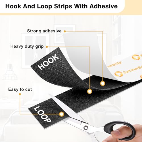SummerBrite Hook and Loop Strips with Adhesive, Black, 1 x 5 in, 20 Pairs - color: Black, size: 1x5 IN 20 Pairs