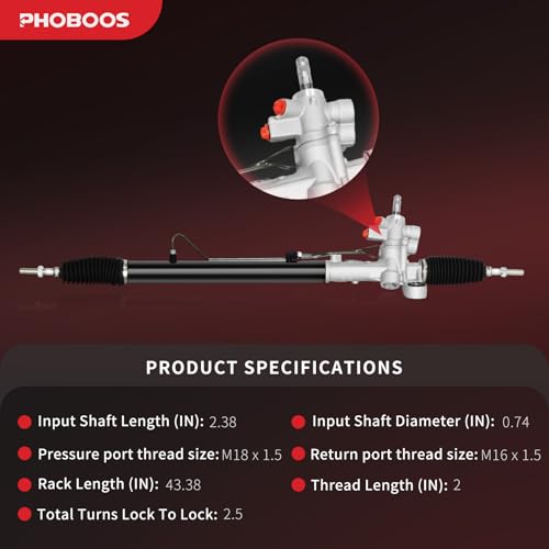 PHOBOOS Hydraulic Power Steering Rack and Pinion Fit for Honda Accord - size: 26-2746