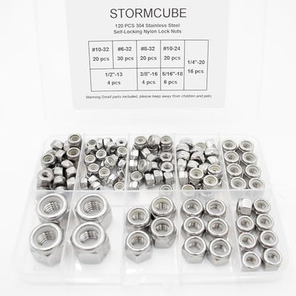 SAE Lock Nut Assortment Kit 120 pcs 304 Stainless Insert Locking Nut - size: 120 pcs Lock Nuts Kit