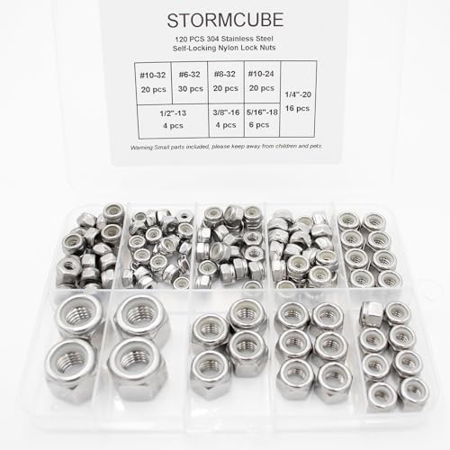 SAE Lock Nut Assortment Kit 120 pcs 304 Stainless Insert Locking Nut - size: 120 pcs Lock Nuts Kit