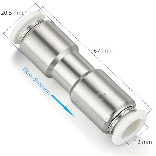 Pneumatic Push to Connect Fitting Check Valve 12mm Tube OD One-way Valve Pack of 2 - size: 12mm OD