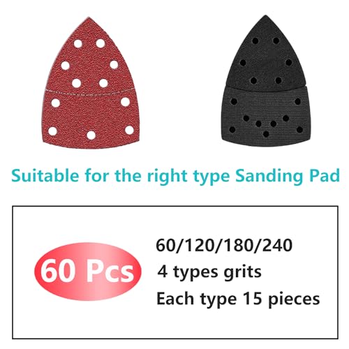 FOWOK 60pcs Sandpaper for Skil Detail Sander, 60-240 Grit Abrasive Paper - size: 11-Hole Sandpaper without Pads