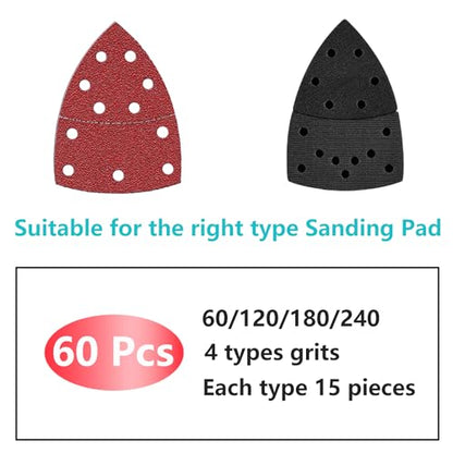 FOWOK 60pcs Sandpaper for Skil Detail Sander, 60-240 Grit Abrasive Paper - size: 11-Hole Sandpaper without Pads