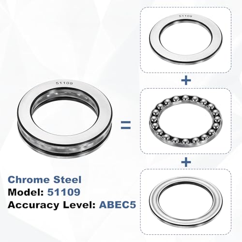 uxcell 2Pcs Thrust Ball Bearings, 45mm Bore 65mm OD 14mm Thick 51109 ABEC5 - size: 51109 45mm x 65mm x 14mm