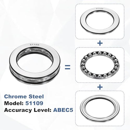 uxcell 2Pcs Thrust Ball Bearings, 45mm Bore 65mm OD 14mm Thick 51109 ABEC5 - size: 51109 45mm x 65mm x 14mm