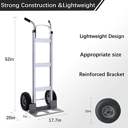 LEADALLWAY Aluminum Hand Trucks Heavy Duty with 10“ Solid Wheels,2 Wheel Dolly 550lbs Capacity