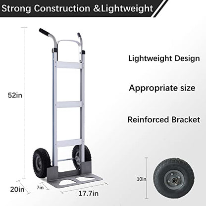 LEADALLWAY Aluminum Hand Trucks Heavy Duty with 10“ Solid Wheels,2 Wheel Dolly 550lbs Capacity