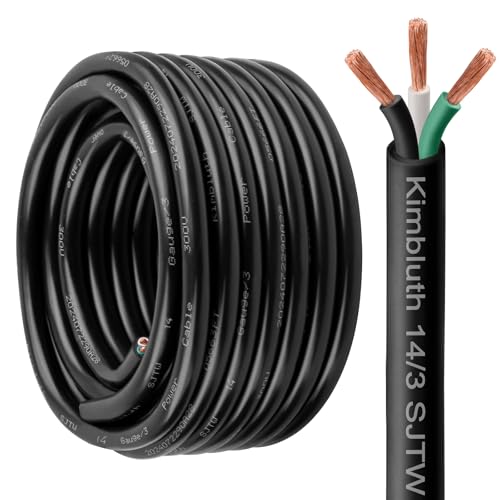 14 Gauge 3 Conductor Wire, SJTW Outdoor Extension Power Cable, 50FT, Black - size: 50FT