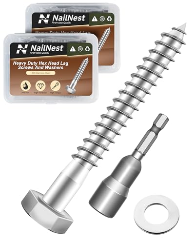(2Box) 1/4" x 2-1/2" Hex Head Lag Screws Bolts with Flat Washers, 40Sets 304 Stainless Steel 18-8 Heavy Duty 1/4 Lag Bolts for Wood with Hex Socket - size: 1/4" x 2-1/2", style: 2-Box