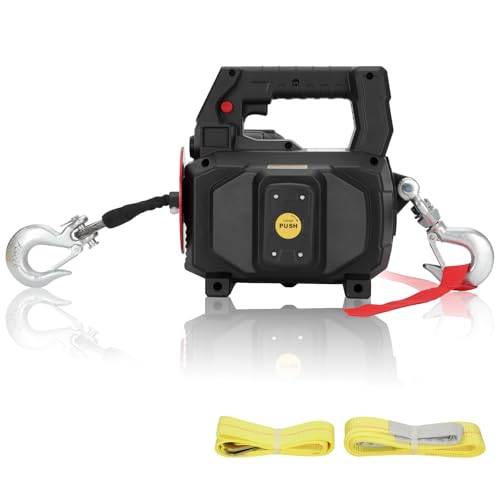 1000LB Battery Power Winch 40FT Synthetic Rope, Compatible with DeWALT Battery(Greater Than 20V 4.0ah),Battery Powered Winch with Remote,for Lifting (Black,Battery not Included) - color: Black