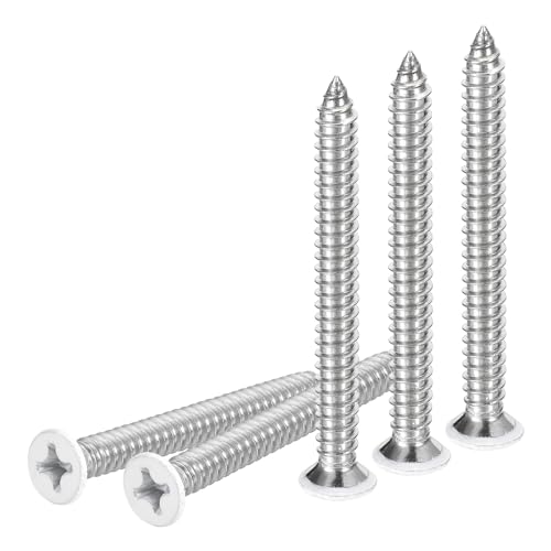 DTGN 50Pcs #14x2-1/2 Flat Head Wood Screws, 304 Stainless Steel White Phillips Self Tapping Screws - Good for Woodworking, Furniture - White - color: White, size: #14x2-1/2"