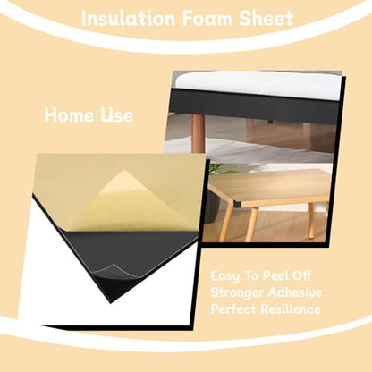 Closed Cell Neoprene Foam Rubber Sheet with Adhesive - 12 in x 59 in x 1/8 in Multi-Function Insulation, Soundproofing, and Weatherproof Foam Padding Easy Cut DIY, Black - size: 1/8” Thick X 12” Wide X 59” Long