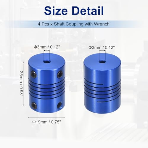 Flexible Shaft Coupling(3mm|3mm): 4 Pcs Blue Aluminum Alloy - color: Blue, size: 3mm x 3mm (19mm OD, 25mm L)