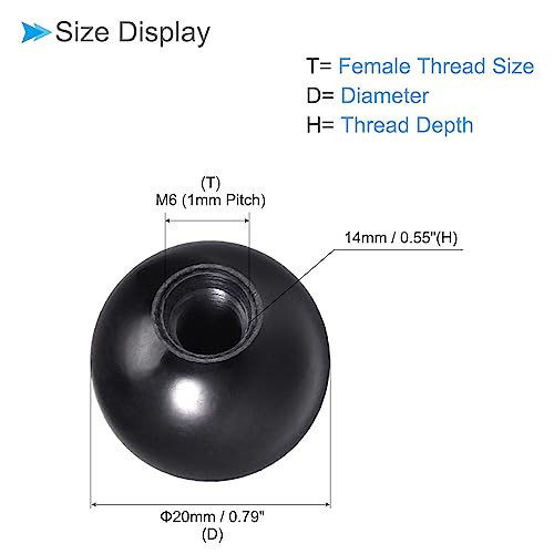 Thermoset Ball Knobs, M6 Female Thread 20mm Diameter, Plastic Metric Hand Screw Grip Black - (Applications: for Lathe Machinery Lever Handle), 4-Pieces - color: Black, size: M6 x 20mm