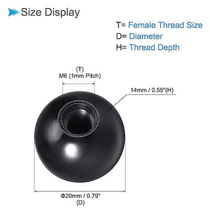 Thermoset Ball Knobs, M6 Female Thread 20mm Diameter, Plastic Metric Hand Screw Grip Black - (Applications: for Lathe Machinery Lever Handle), 4-Pieces - color: Black, size: M6 x 20mm