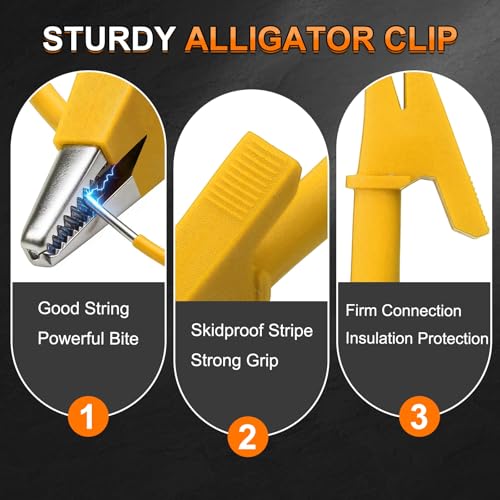 MECCANIXITY 4pcs 3.3ft Alligator Clip Test Leads, 15A Dual Alligator Clips with Wires for Multimeter Jumper Wire Industry Car Battery, Yellow