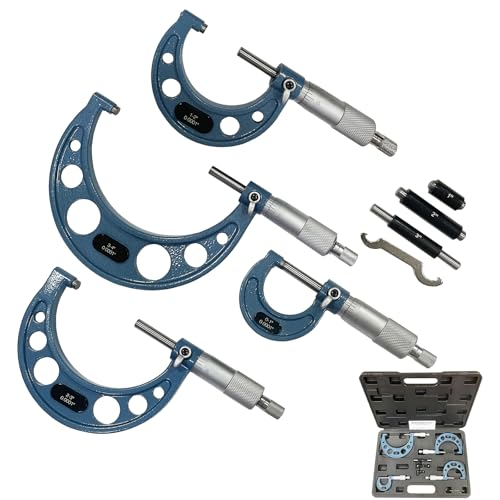 Outside Micrometer Set, MFQNENLK 0-4" Precision Machinist Tools 0.0001in Accuracy, Micrometer Measuring Tool Set, Alloy Precision Micrometer with Fitted Case (4Pcs Set) - size: 4Pcs Set