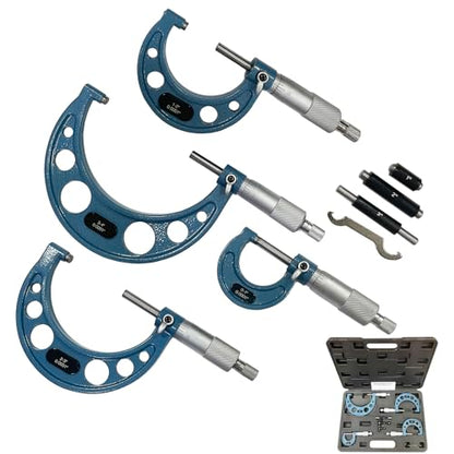 Outside Micrometer Set, MFQNENLK 0-4" Precision Machinist Tools 0.0001in Accuracy, Micrometer Measuring Tool Set, Alloy Precision Micrometer with Fitted Case (4Pcs Set) - size: 4Pcs Set