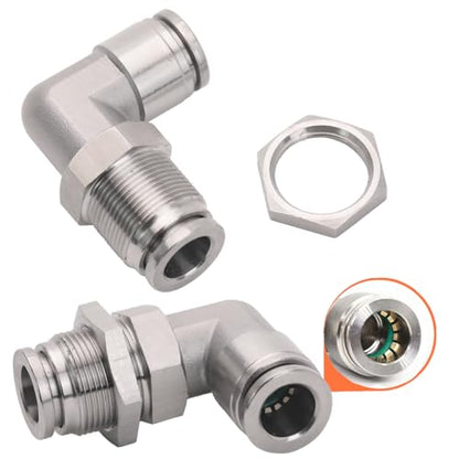 2Pcs Bulkhead Elbow 3/8" Tube OD x 3/8" NPT Push to Connect Fittings - size: 3/8" x 3/8"