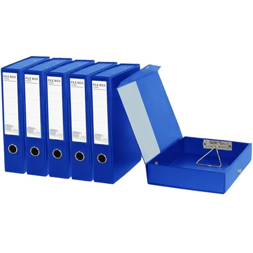 6 Pack Foldable Plastic Box Files A4 with Metal Clip (Blue - color: blue, size: with clip