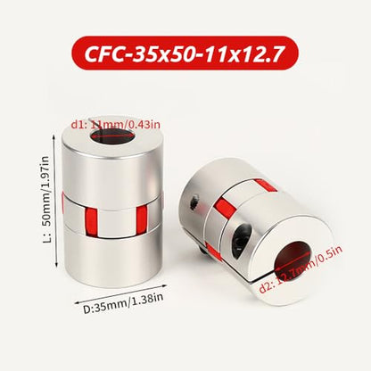 BORDSTRACT 11mm to 12.7mm Plum Flexible Shaft Coupling, Diameter 35mm Length 50mm Aluminium Motor Connector Flexible Spider Coupler for 3D Printer CNC Machine Servo Stepped Motor