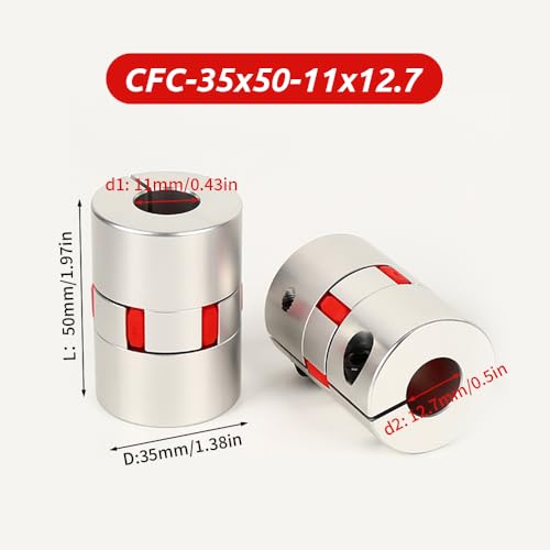 BORDSTRACT 11mm to 12.7mm Plum Flexible Shaft Coupling, Diameter 35mm Length 50mm Aluminium Motor Connector Flexible Spider Coupler for 3D Printer CNC Machine Servo Stepped Motor