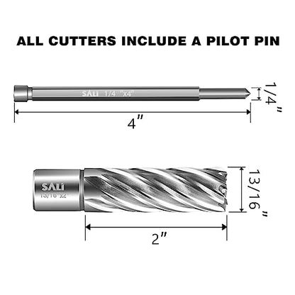 SALI Annular Cutter Diameter 13/16 Inch with Weldon Shank 3/4" (with 2 Flats) Cutting Depth 2" Mag Drill Bit for Magnetic Drill Press HSS Fully Ground Drill with One 1/4"*4" Pilot Pin - size: 13/16"*2"