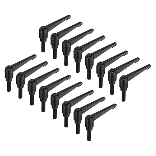 uxcell 16pcs Lever Adjustable Handles M10 x 30mm Metric Male Thread, Level Clamping Handle Hand Stud Knobs Rotating Screw Handles Bolts with Locking Lever, Black - size: M10 x 30mm
