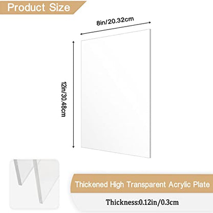 2 Pieces 1/8" Thick (3mm) Acrylic Sheets, Plexiglass Sheets, Clear Cast Plexiglass 8”x 12” with Protective Paper for Signs DIY Display Projects,Craft,Photo Frames - size: 2 piece 8'' * 12'' 3mm