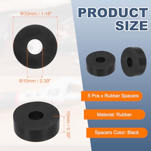 uxcell 35Pcs Rubber Spacers, 25mm OD, 10mm ID, 6mm Thick Black Round Anti Vibration Rubber Pads Isolation Bushings Washer for Home Cars Boat(0.98" OD x 0.39" ID x 0.24" Thick) - size: 30mm OD x 10mm ID x 10mm Thick