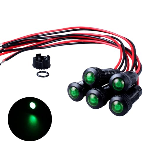 5pcs 8mm LED Indicator Light Plastic Black Signal Dot Lamp 110-220VAC 5/16" Mounting Hole Size with 15cm/5.9in. Wire (Green LED) - color: Green, size: 8mm 110-220V