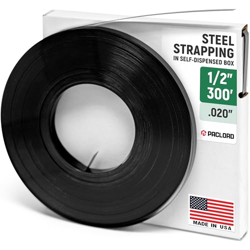 1/2" x 300' Heavy-Duty Steel Strapping in Portable Self-Dispensed Box, 0.020" Thick, 1180 Lbs Break Strength - Pallet Steel Banding with Superior Cut-Resistance - Approved for UPS Shipping - size: 1 Coil Portable (300')