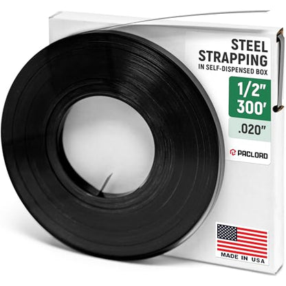 1/2" x 300' Heavy-Duty Steel Strapping in Portable Self-Dispensed Box, 0.020" Thick, 1180 Lbs Break Strength - Pallet Steel Banding with Superior Cut-Resistance - Approved for UPS Shipping - size: 1 Coil Portable (300')