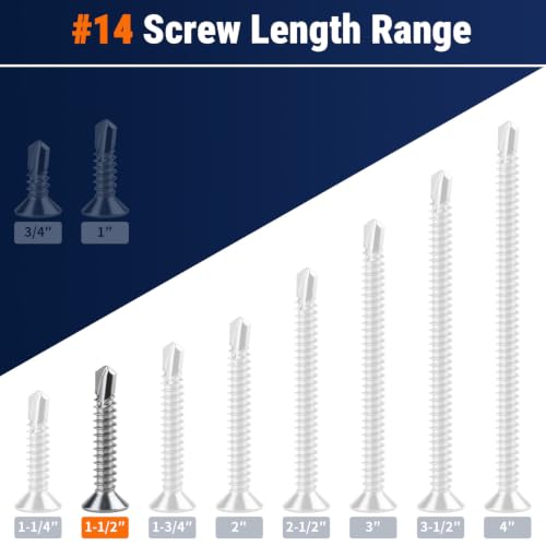 #14 x 1-1/2" Phillips Flat Head Sheet Metal Screws, Stainless Steel 410 Self Drilling Screws for Metal, Countersunk Head, Phillips Drive, Self Tapping, 50 Pack - size: #14 x 1-1/2"