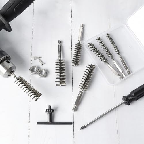 6 PCS Stainless Steel Bore Brush Set, Multiple Sizes (8-19mm), Wire Brush for Drill with 1/4" Hex Shank, Twisted Wire Bristles for Tube Cleaning