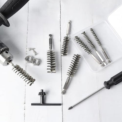 6 PCS Stainless Steel Bore Brush Set, Multiple Sizes (8-19mm), Wire Brush for Drill with 1/4" Hex Shank, Twisted Wire Bristles for Tube Cleaning