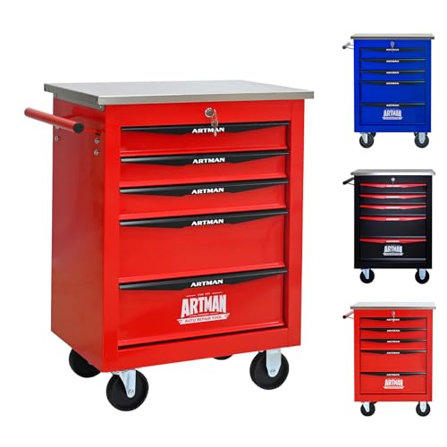 Rolling Tool Chest,Stainless Steel Worktop,Red,5‑Drawer - color: Red, size: 5-Drawers