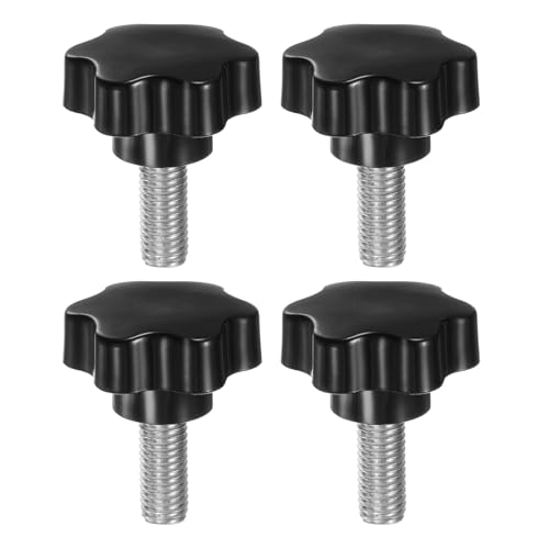 HARFINGTON 4pcs Star Knobs M12 x 30mm 304 Stainless Steel Threaded Stud 46mm Plastic 6-Star Head Hand Tightening Thumb Screw Clamping Jig Knob Handle, Black - size: M12 x 30mm x 46mm