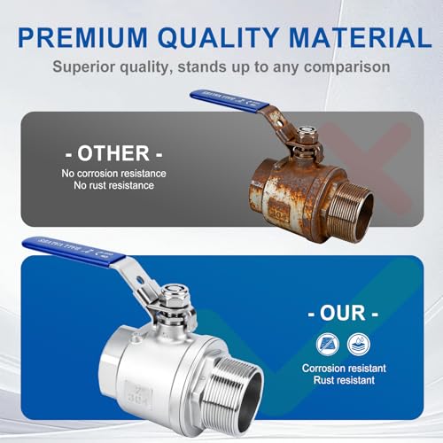2 Pack 2" Full Port Ball Valve NPT Male x Female 304 Stainless Steel Heavy Duty 1000 WOG Shut Off Valve with Locking Device (2 Inch) - size: 2 Inch