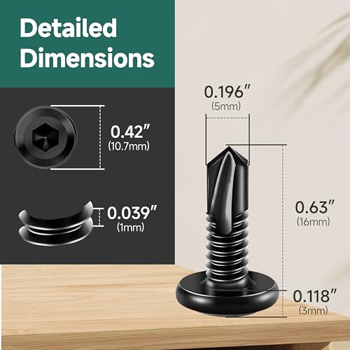 100Pcs 10 x 5/8" Sheet Metal Screws, Stainless Steel Flat Head Socket Cap Self Drilling Screw, Allen Socket Drive Black Oxide, Self Tapping Screws with Drill Bit - color: Black, size: #10 x 5/8"