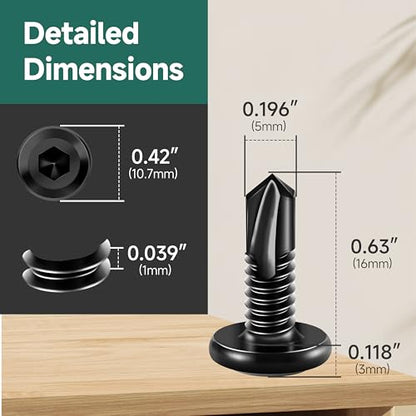 100Pcs 10 x 5/8" Sheet Metal Screws, Stainless Steel Flat Head Socket Cap Self Drilling Screw, Allen Socket Drive Black Oxide, Self Tapping Screws with Drill Bit - color: Black, size: #10 x 5/8"