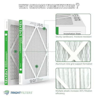 TRIGHTFILTERS 12x12x1 Air Filter 4 Pack, MERV 8 Pleated HVAC Furnace Filter - size: 12x12x1