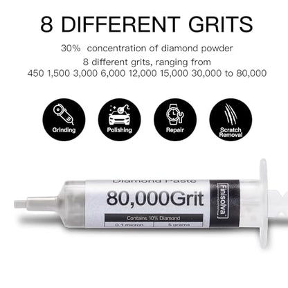 Diamond Paste Polishing Compound Kit for Stropping, 8 Pack, 450-80,000 Grit - style: Medium 30% concentration