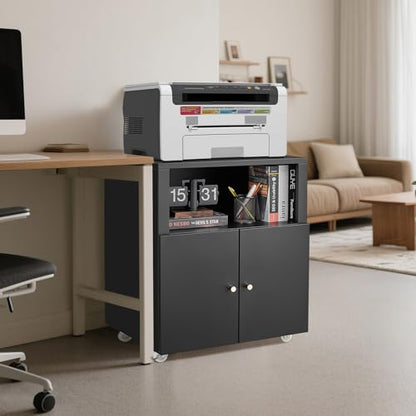 Heavy Duty Large Metal Printer Stand Cabinet with Storage, Black - color: Black