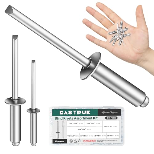 (210Pcs) 1/8" 3/16" Blind Pop Rivets Assortment Kit, 8 Sizes 3/16" 1/8" Aluminum Grip and Steel Mandrel Pro Blind Rivets for Metal