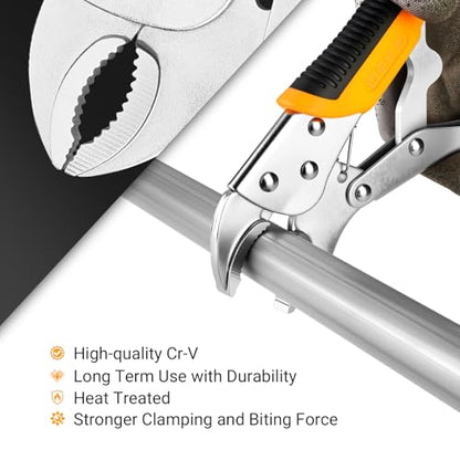 DEKOPRO 3-Piece Locking Pliers, Locking Jaw Plier, Vice Grips with Cr-V, 7" and 10" Curved Jaw Plier, 6-1/2" Long Nose Plier