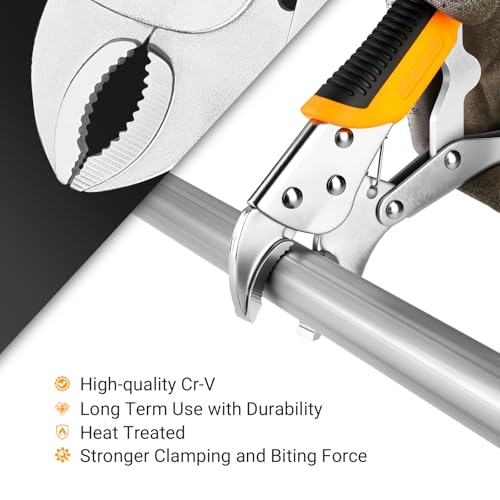 DEKOPRO 3-Piece Locking Pliers, Locking Jaw Plier, Vice Grips with Cr-V, 7" and 10" Curved Jaw Plier, 6-1/2" Long Nose Plier
